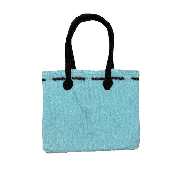 Vintage Robins Egg Blue & Brown Boiled Wool Purse Tote Bag Knit Soft Frowny Face - Picture 3 of 5